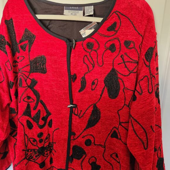 SaraStudio Plus Red Embroidered Abstract Animal JacketVintage NWT 3XL - Picture 3 of 12